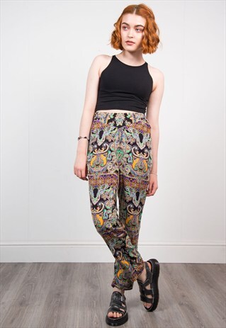 VINTAGE 90'S BRIGHT PAISLEY PRINT HIPPIE TROUSERS