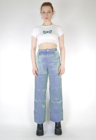 DEADSTOCK Y2K 90S IRIDESCENT HIGH WAISTED TROUSERS