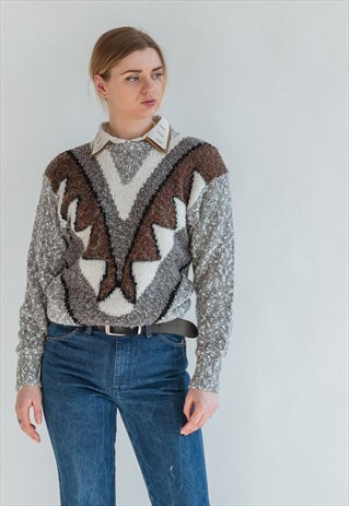 VINTAGE 70S WESTERN BOHO JUMPER IN GREY