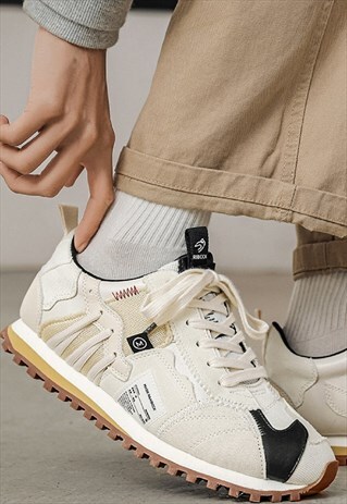 Triple lace sneakers retro classic tractor sole trainers 