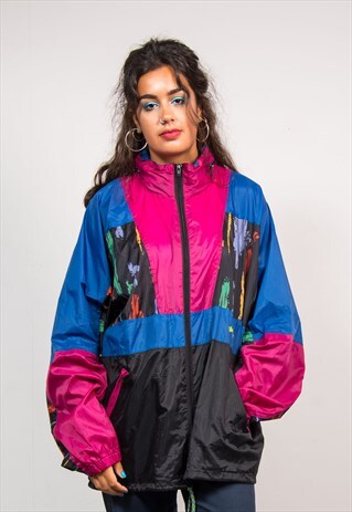 VTG 90'S COLOURBLOCK WAVEY PATTERN FESTIVAL CAGOULE JACKET