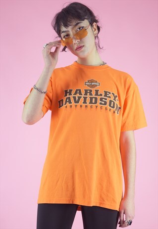 VINTAGE HARLEY-DAVIDSON T-SHIRT IN ORANGE WITH BACK PRINT