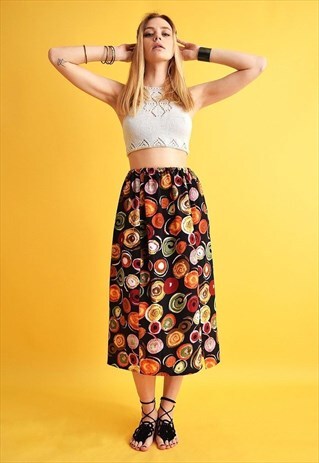 80'S RETRO FESTIVAL ABSTRACT PRINT MIDI SKIRT