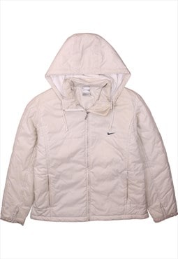 Vintage 90's Nike Puffer Jacket Swoosh Hooded Beige Cream