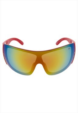 Oversized Shield Sunglasses in funky Red & Red Mirror lens