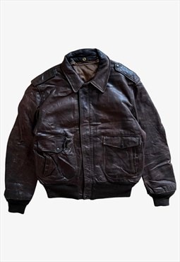 Vintage 80s Men's Schott Brown Leather Pilot Jacket