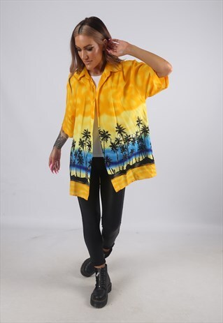 VINTAGE 90'S SHIRT OVERSIZED PATTERNED HAWAIIAN UK 14 L EC3S
