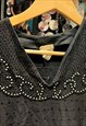 BLACK BEADED HEAVY PLEATED SKIRT DRESS 