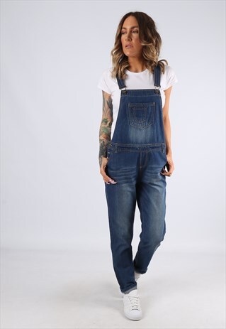 DENIM DUNGAREES TAPERED LEG VINTAGE UK 10 (L94A)