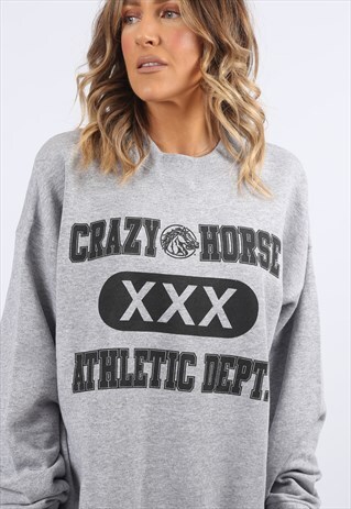 SWEATSHIRT OVERSIZED ATHLETIC LOGO PRINT UK 16 18 (A8CW)