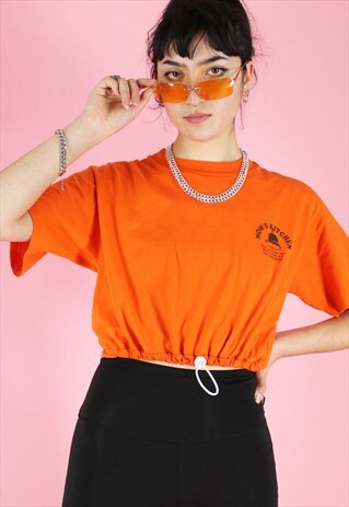 VINTAGE 90S REWORKED CROP TOP IN ORANGE WITH PRINT