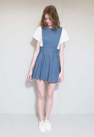 VINTAGE 1990'S BLUE COTTON PINAFORE DRESS