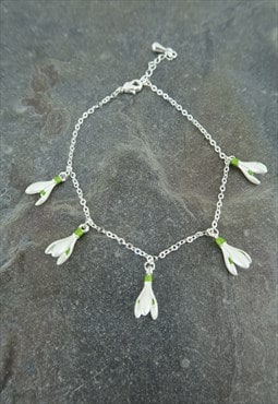 Snowdrop White Flower Charm Bracelet