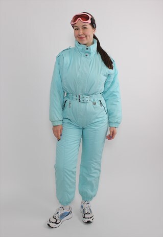 Blue One piece ski suit, retro women ski jumpsuit, vintage 