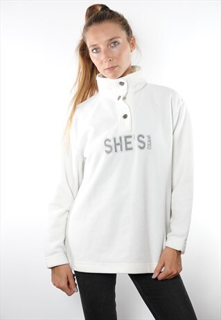 VINTAGE FLEECE JUMPER 1/4 ZIP WHITE 90S WHITE WOMEN