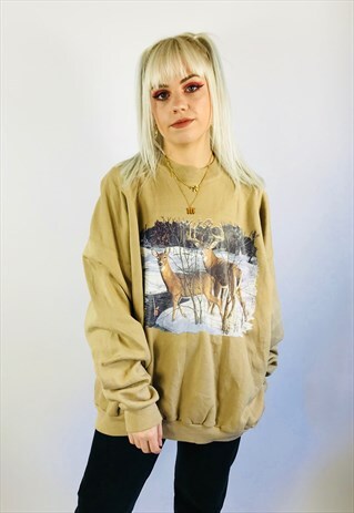 VINTAGE CUTE WINTER DEER OVERSIZED SWEATSHIRT