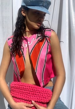 Vintage 1970s Festival Vest Top Fluo Crop Shirt