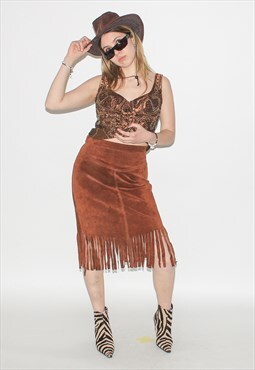 Vintage 90s suede midi skirt in brown