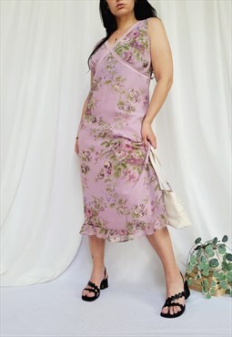 Retro 90s lilac purple floral minimalist occasional dress