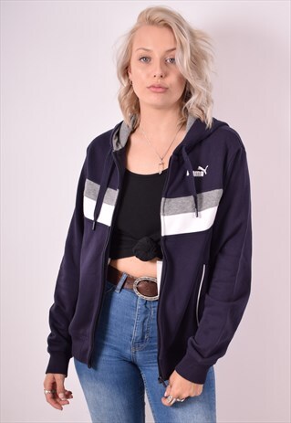 PUMA WOMENS VINTAGE HOODIE JACKET MEDIUM BLUE 90S