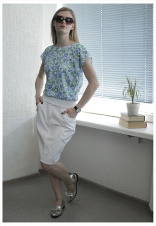 VINTAGE 90'S WHITE PATTERNED SHORT SLEEVE BLOUSE