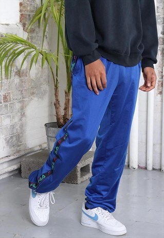 VINTAGE FILA TAPE LOGO TRACK BOTTOMS BLUE