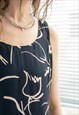 VINTAGE 80'S NAVY ABSTRACT PRINT MIDI DRESS