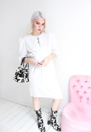 VINTAGE 80S WHITE FLORAL SUNDAY DRESS