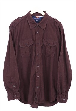 Vintage Tommy Hilfiger Corduroy Shirt Brown With Pockets 