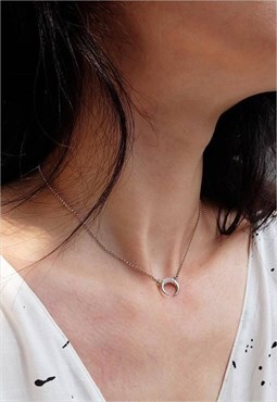 Horn Layered Chain Necklace Women Sterling Silver Necklace