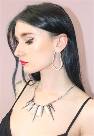90S VINTAGE SPIKE & JEWELL BEADED METAL NECKLACE GRUNGE
