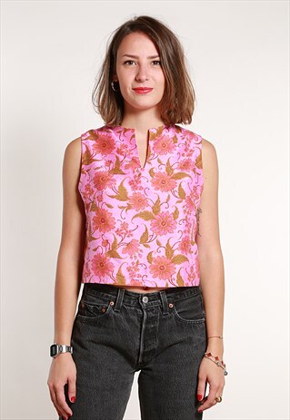 60'S PINK SLEEVELESS BLOUSE - M