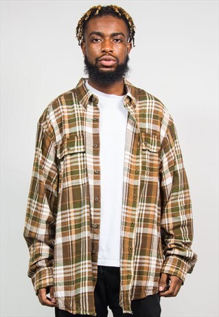 VINTAGE 90'S BROWN CHECK FLANNEL SHIRT