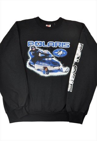 Vintage Polaris Snowmobile Racing Sweatshirt Black Large