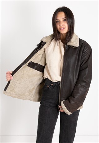 VINTAGE 80S ITALIAN SHEARLING REAL LEATHER JACKET / S0578