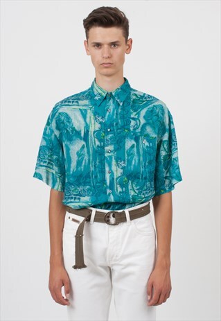 VINTAGE BLUE SHORT SLEEVE SILK SHIRT