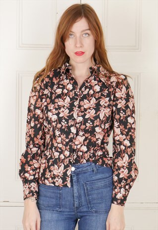 70S FUNKY FLORAL PATTERN SHIRT WITH LARGE COLLAR
