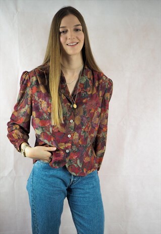 VINTAGE MULTI LEAF PRINT BLOUSE
