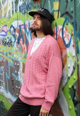 VINTAGE 90S BURBERRY PINK KNIT V NECK JUMPER