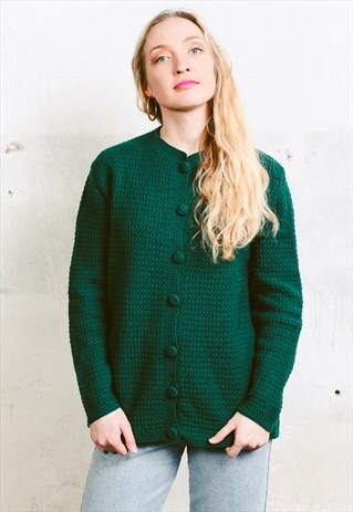 VINTAGE 80S GREEN CROCHET CARDIGAN