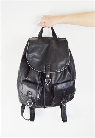 BLACK FAUX LEATHER BACKPACK BAG