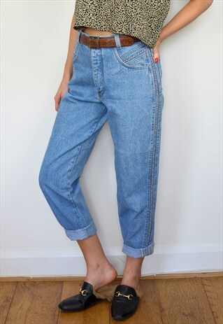 VINTAGE 90S LIGHT BLUE HIGH RISE STRAIGHT LEG MOM JEANS
