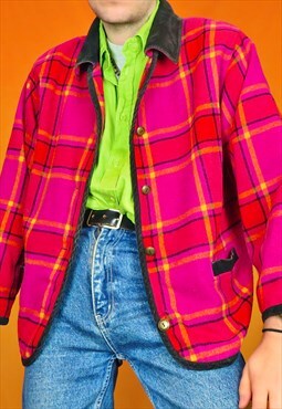 Vintage Funky Tartan Check Plaid Knitted Wool Jacket 90s