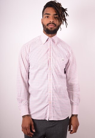 LACOSTE MENS VINTAGE SHIRT MEDIUM PINK CHECK 90S