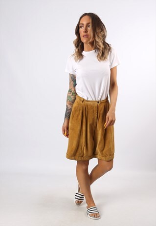 HIGH WAISTED SUEDE LEATHER SHORTS BOHEMIAN UK 10 (7CY)