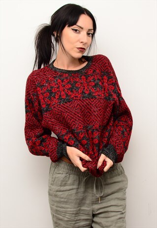 VINTAGE 90'S GRUNGE RETRO ABSTRACT PATTERNED SLOUCHY JUMPER