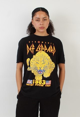 VINTAGE DEF LEPPARD 1983 BLACK GRAPHIC T SHIRT