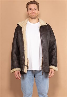 Vintage 00's Men Sheepskin Jacket in Dark Brown