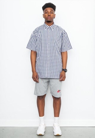 90'S VINTAGE TOMMY HILFIGER BLUE CHECK COTTON SHIRT