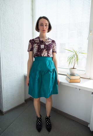 VINTAGE 80'S MIDI EMERALD GREEN HIGH WAISTED SKIRT